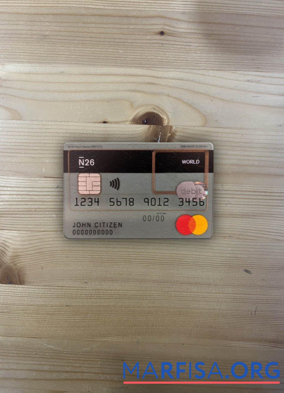 Германия N26 Банковский Германия Дебет mastercard фотообраз Лицевая сторона образец