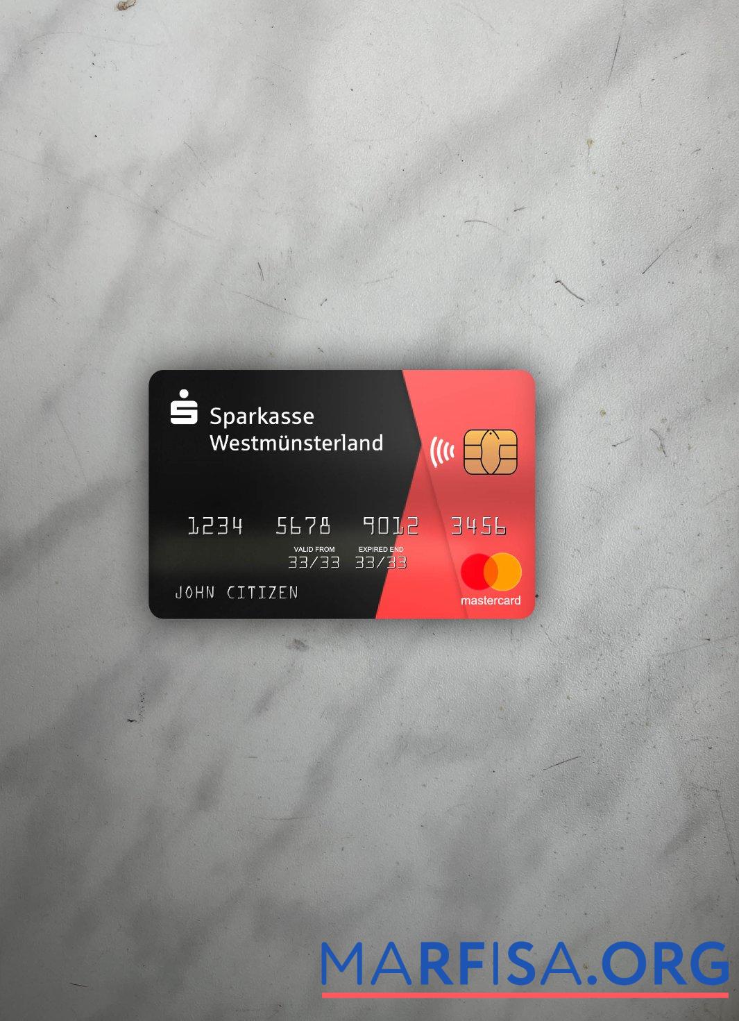 Германия Sparkasse Westmunsterland Банковский mastercard фотообраз Лицевая сторона шаблон