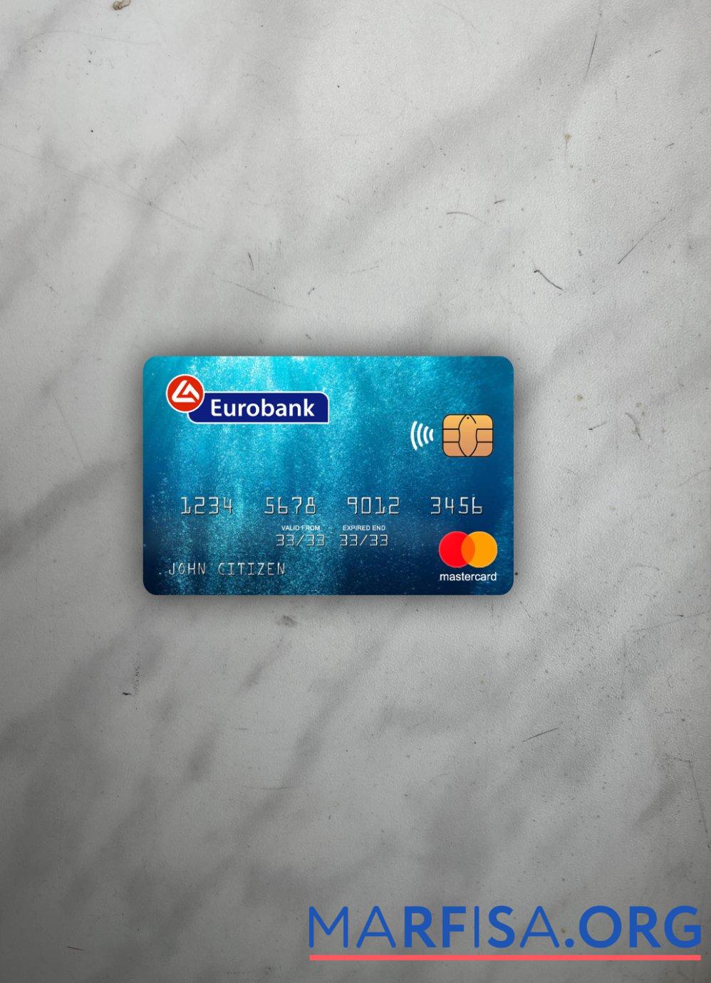 Греция Eurobank ergasias mastercard фотообраз Лицевая сторона шаблон