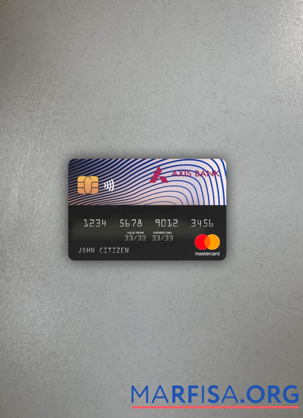 Индия Axis Банковский mastercard фотообраз Лицевая сторона шаблон