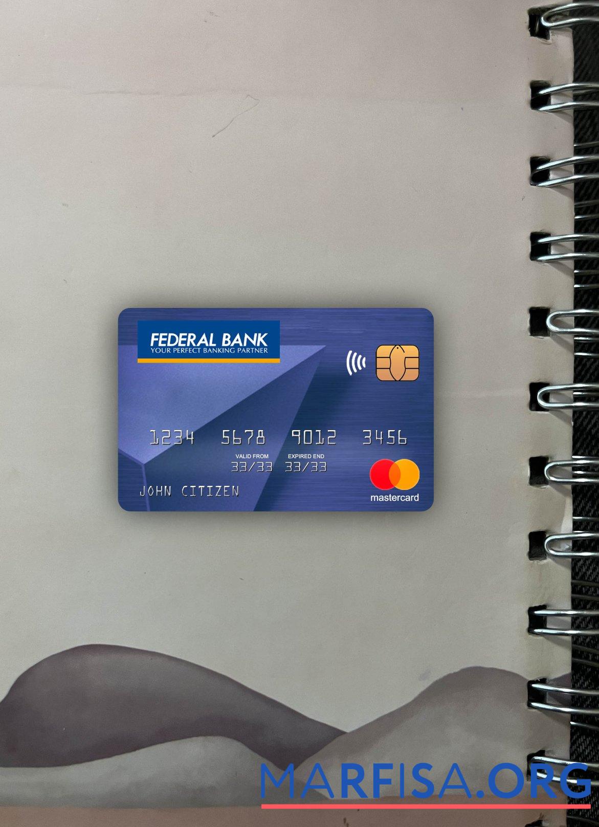 Индия Federal Банковский mastercard фотообраз Лицевая сторона шаблон