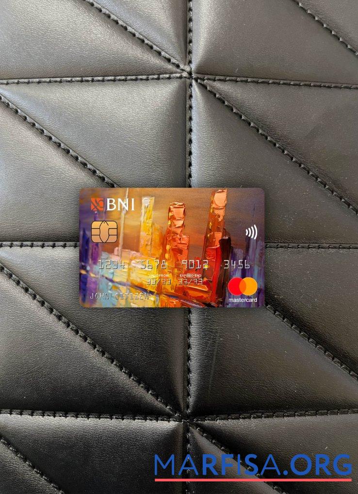 Индонезия Банковский Negara Индонезия (BNI) mastercard фотообраз Лицевая сторона шаблон