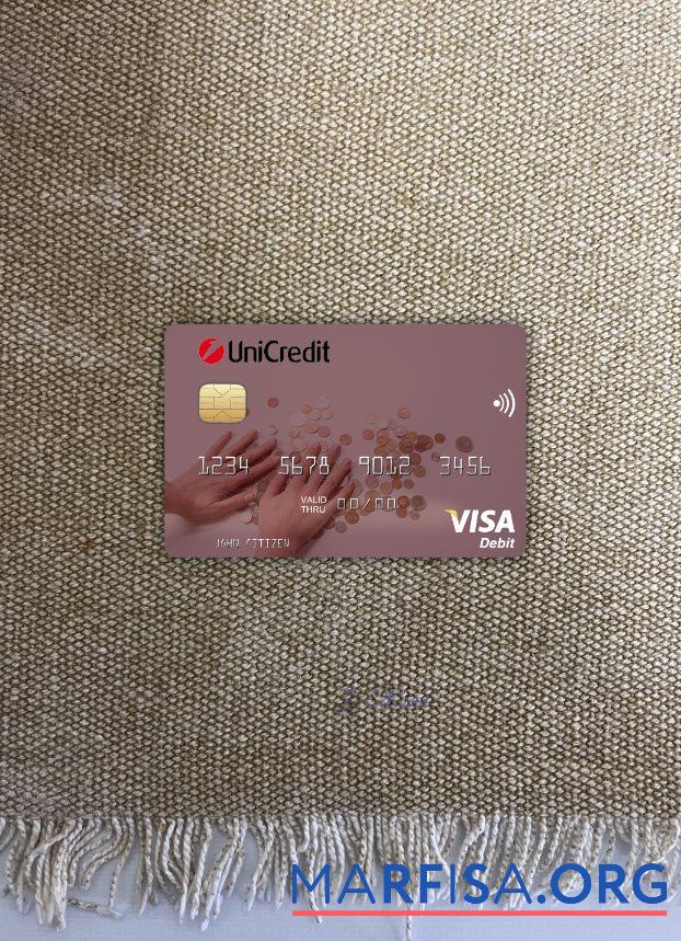 Италия UniCredit Банковский Виза Дебет Карта фотообраз Лицевая сторона шаблон