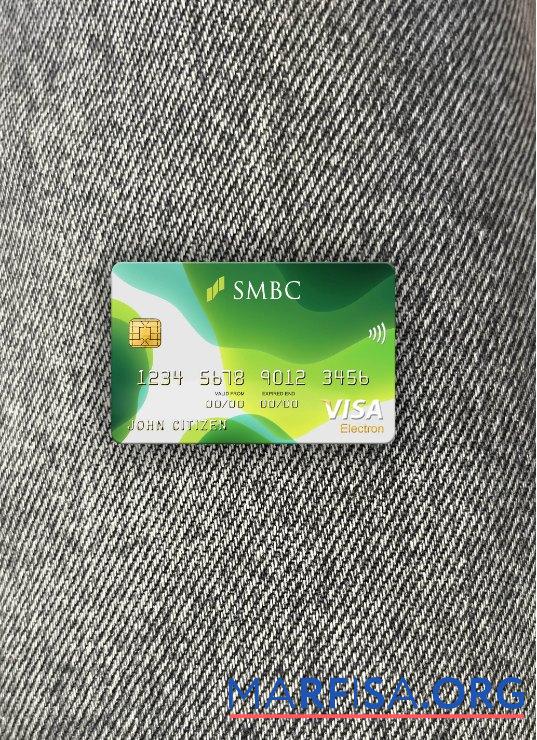 Япония Sumitomo Mitsui Banking Corporation (SMBC) Банковский Виза electron Карта фотообраз Лицевая сторона предпросмотр