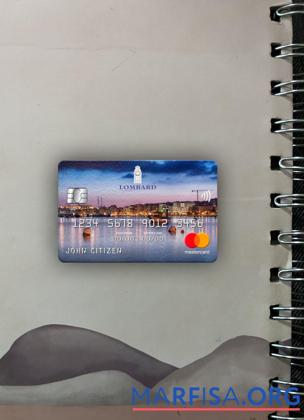 Мальта Lombard Банковский mastercard фотообраз Лицевая сторона шаблон