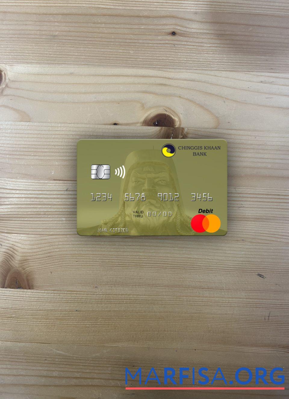 Монголия Chinggis Khaan Банковский mastercard фотообраз Лицевая сторона образец