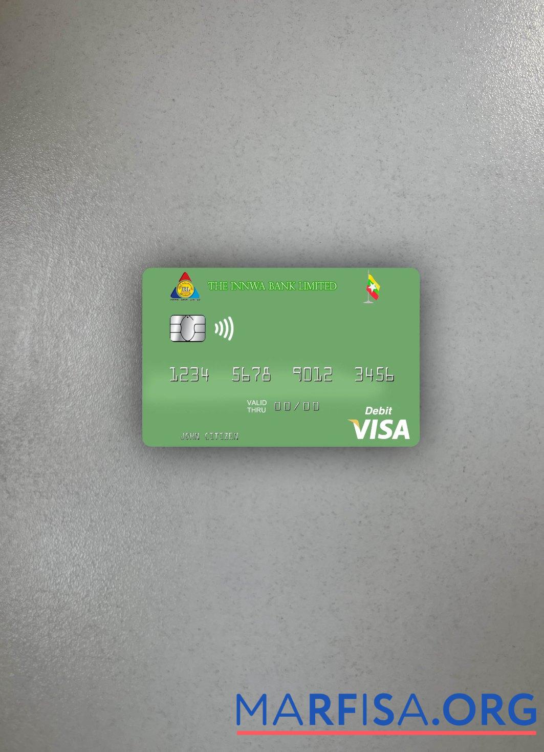 Мьянма Innwa Банковский Limited Виза Дебет Карта фотообраз Лицевая сторона макет