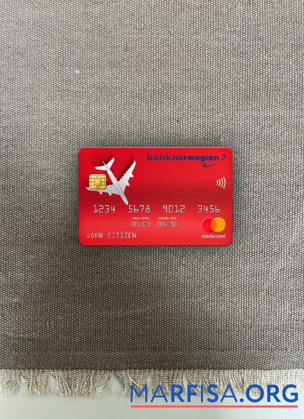 Норвегия Банковский Norwegian AS Банковский mastercard фотообраз Лицевая сторона макет