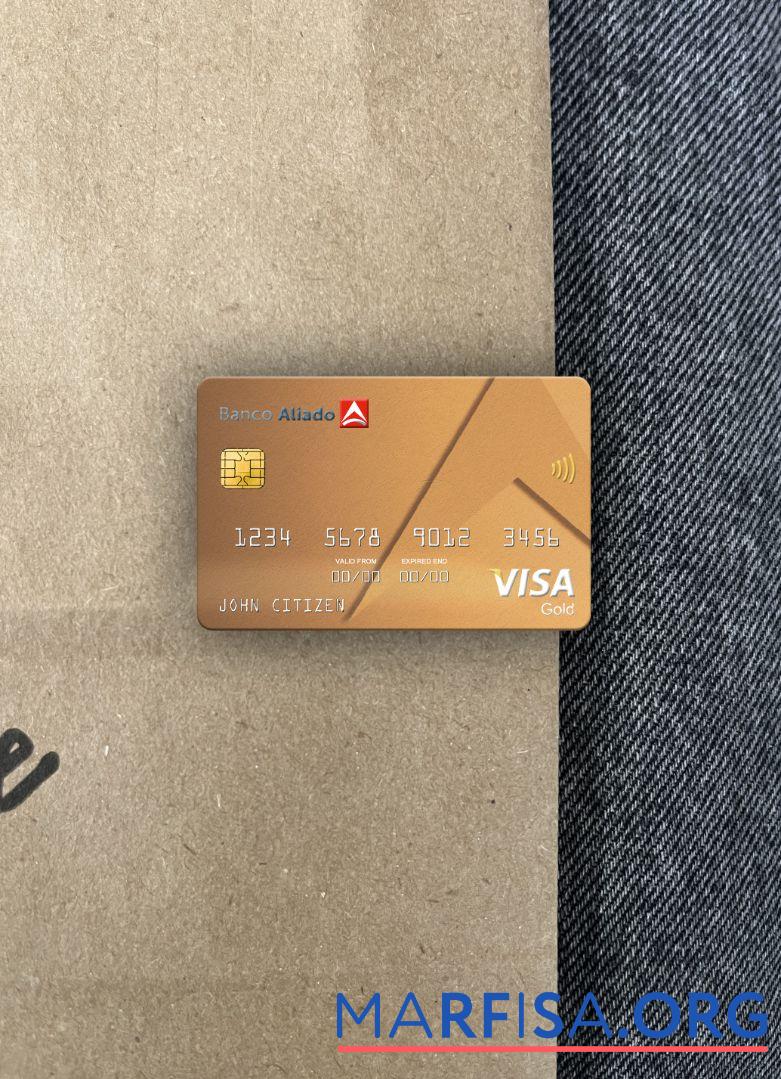 Панама Banco Aliado Банковский Виза gold Карта фотообраз Лицевая сторона макет