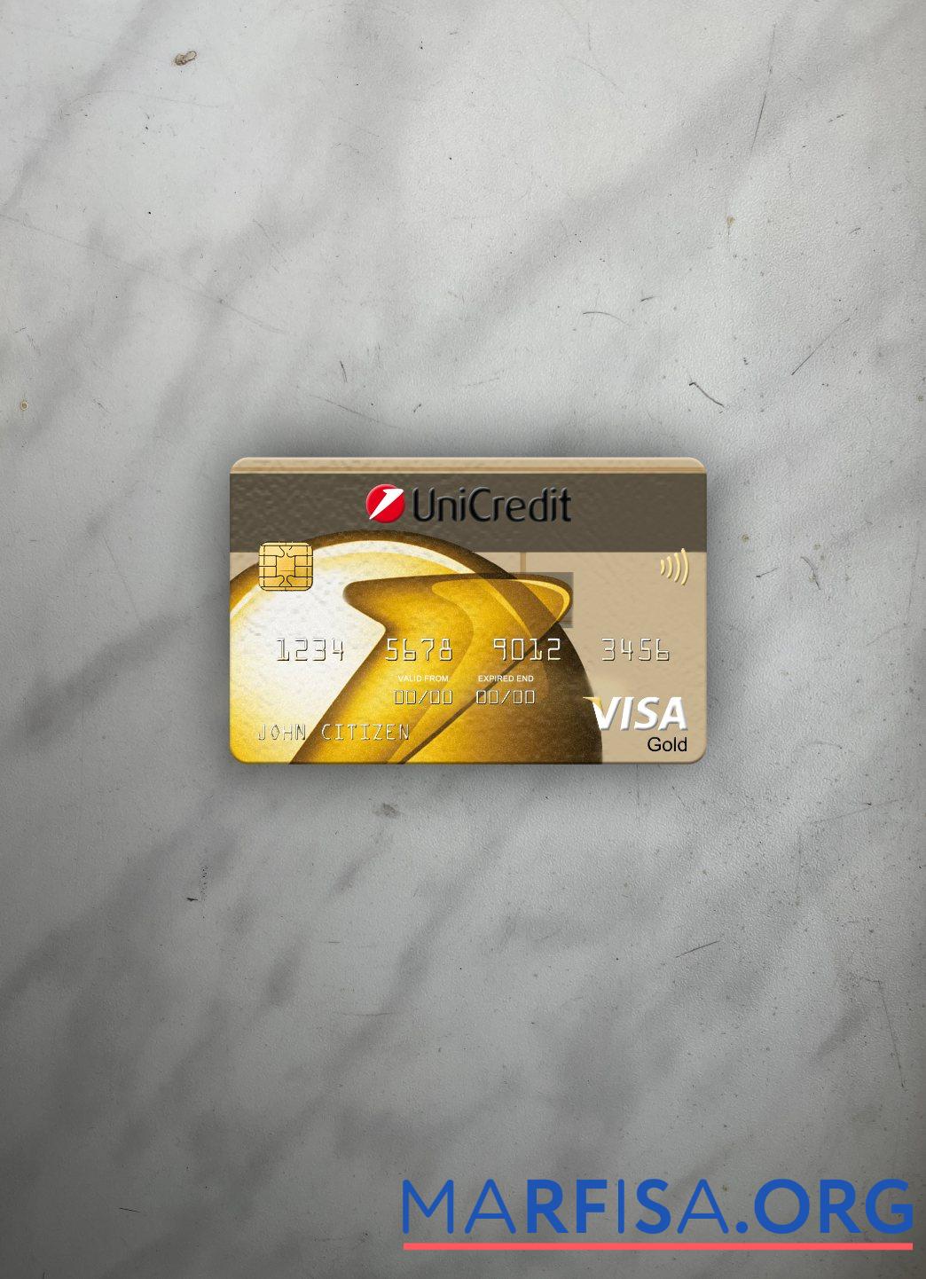 Румыния UniCredit Банковский Виза gold Карта фотообраз Лицевая сторона макет