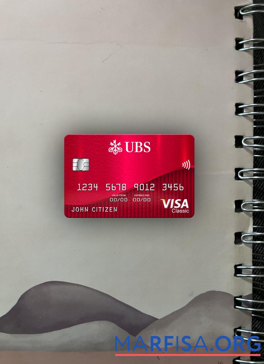 Швейцария UBS Банковский Виза classic Карта фотообраз Лицевая сторона образец