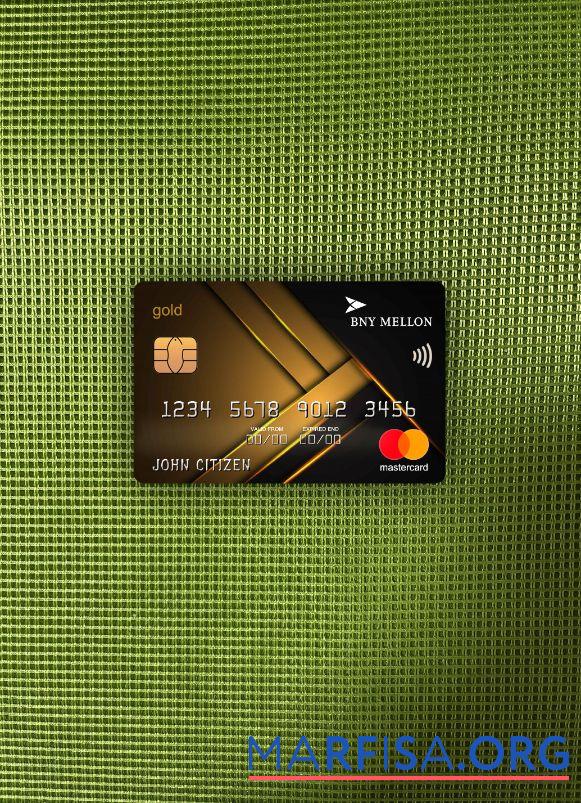 США Банковский of Новый York Mellon gold mastercard фотообраз Лицевая сторона макет