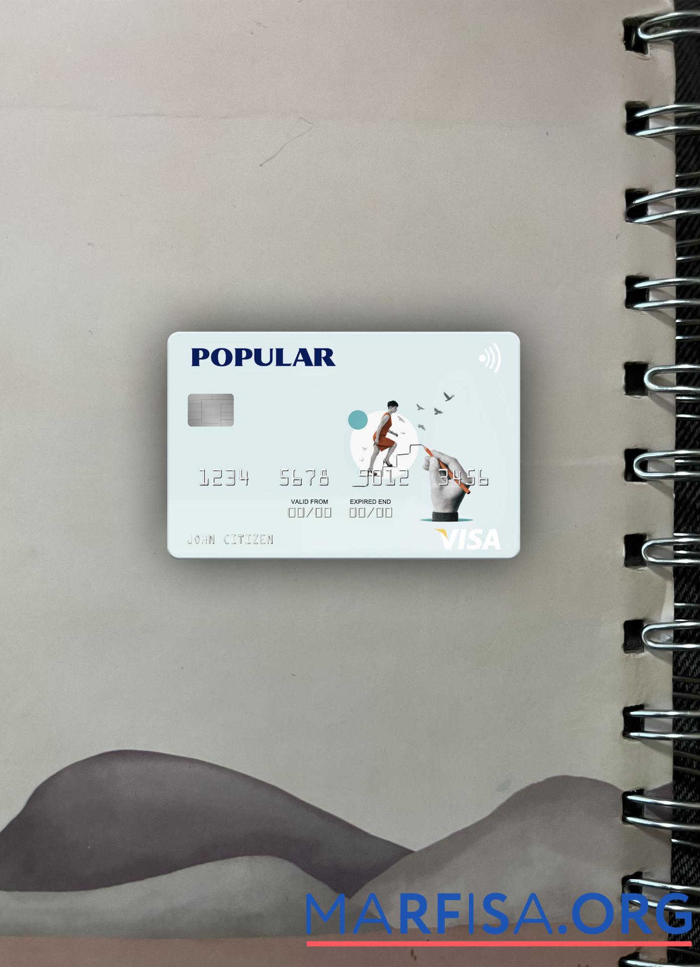 США Popular, Inc. Банковский Виза Карта фотообраз Лицевая сторона макет