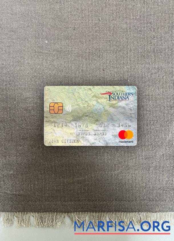 США университет of Southern Indiana Банковский mastercard фотообраз Лицевая сторона образец