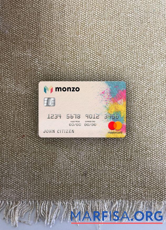 Великобритания Monzo Банковский mastercard фотообраз Лицевая сторона предпросмотр