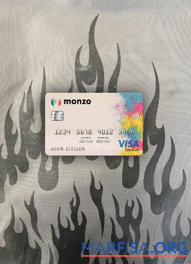 Великобритания Monzo Банковский Виза electron Карта фотообраз Лицевая сторона шаблон