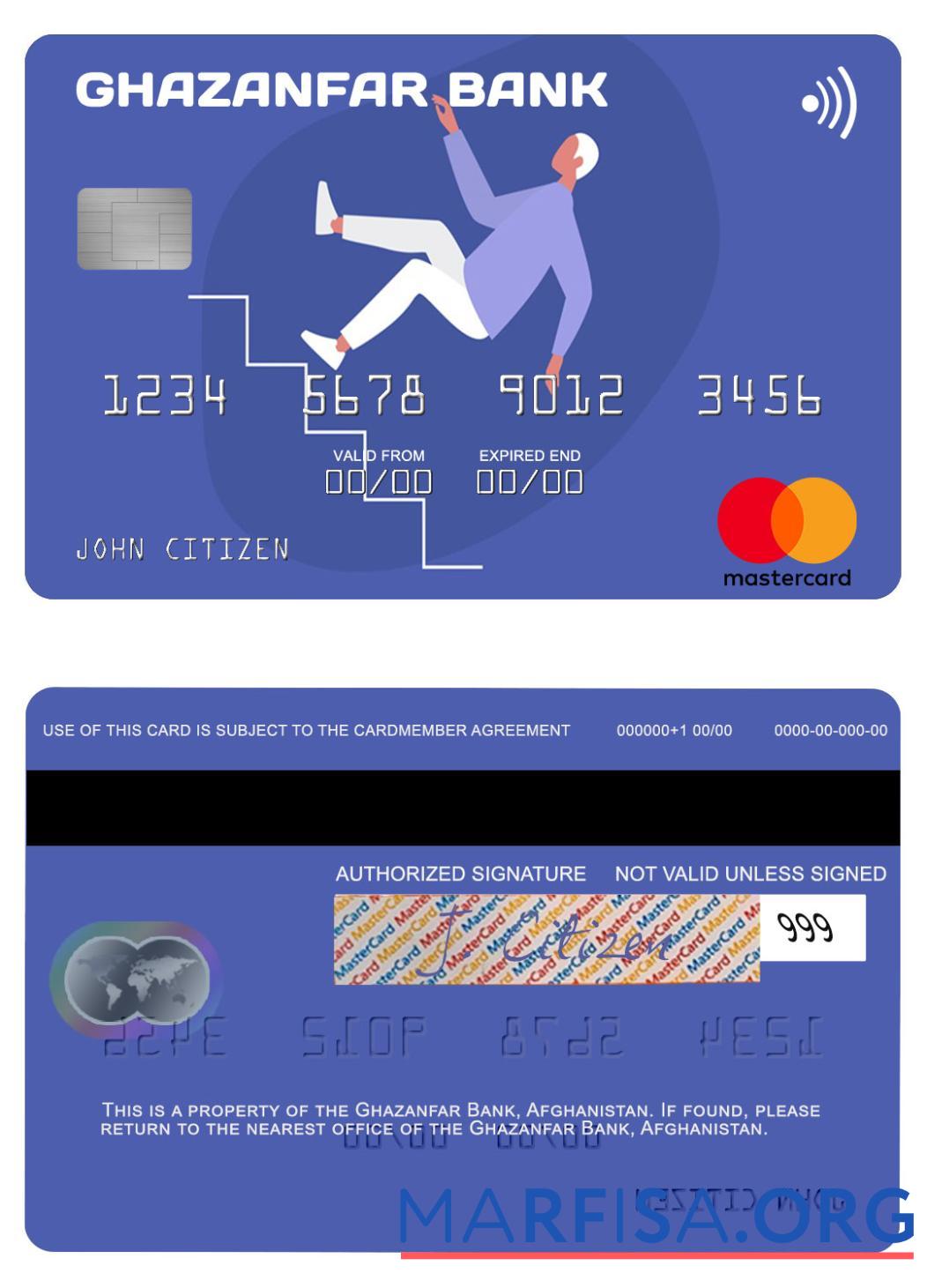Афганистан Ghazanfar Банковский mastercard дизайн