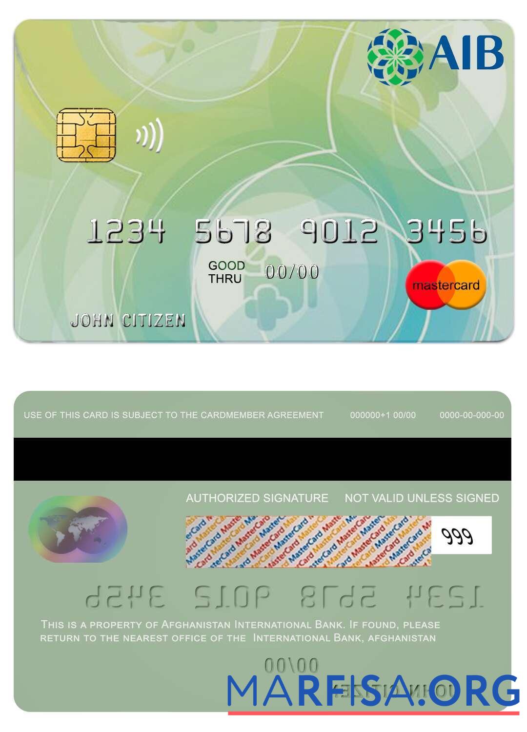 Афганистан International Банковский mastercard образец