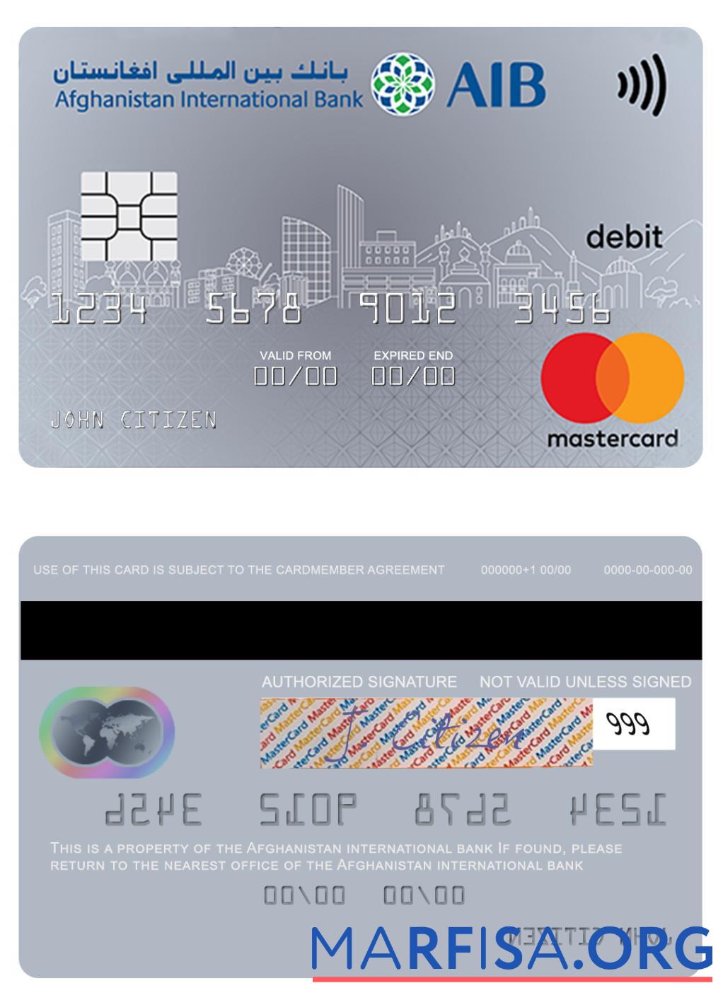 Афганистан international Банковский mastercard Дебет шаблон