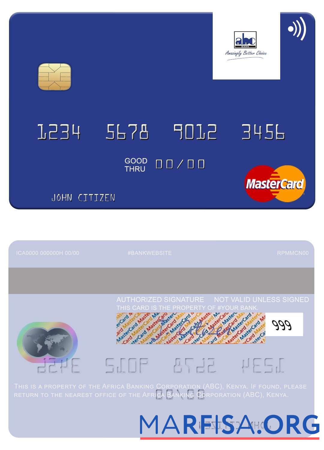 Africa Banking Corporation (ABC) Кения mastercard шаблон