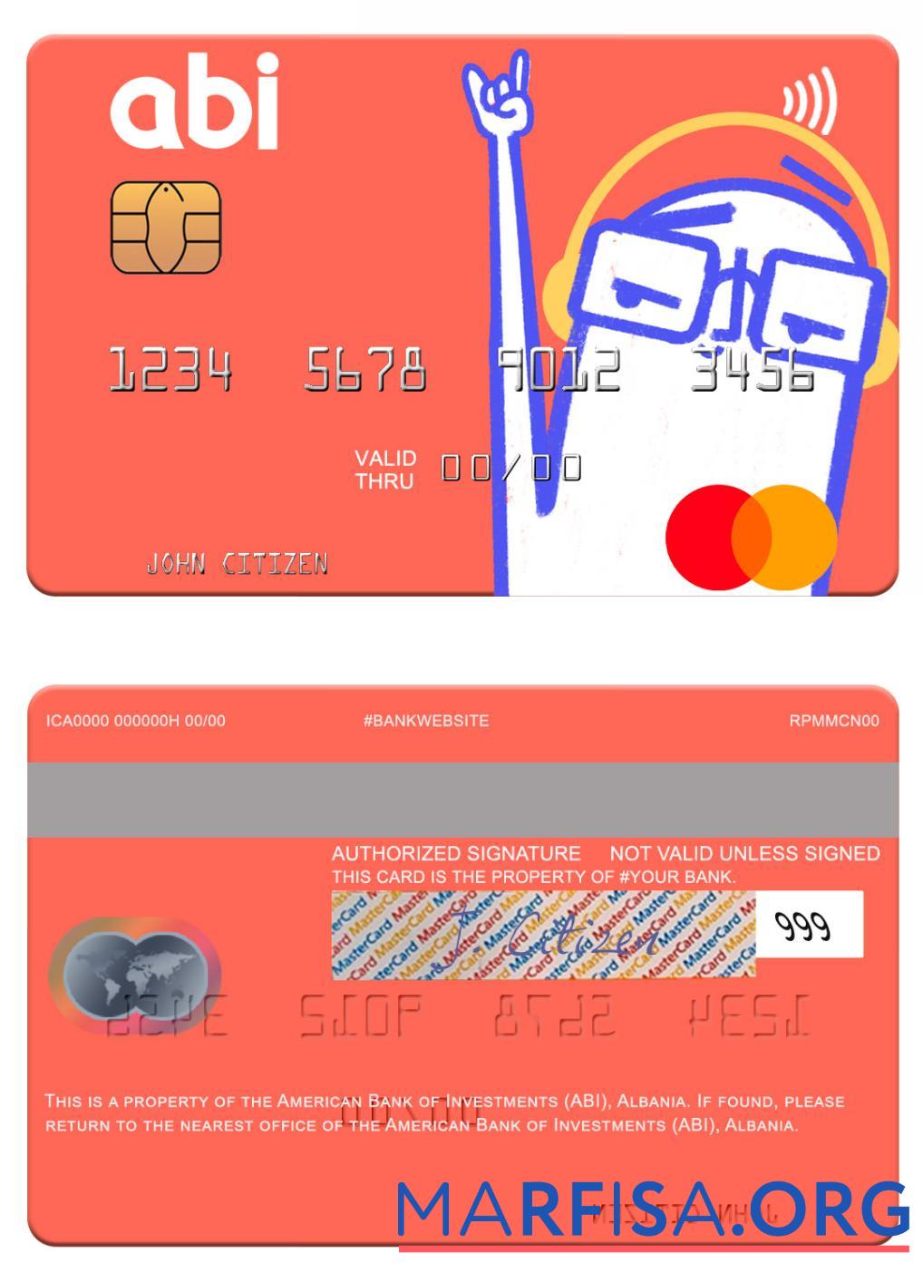 Албания American Банковский of Investments (ABI) mastercard образец