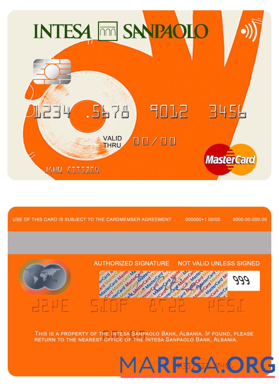 Албания Intesa Sanpaolo Банковский mastercard предпросмотр
