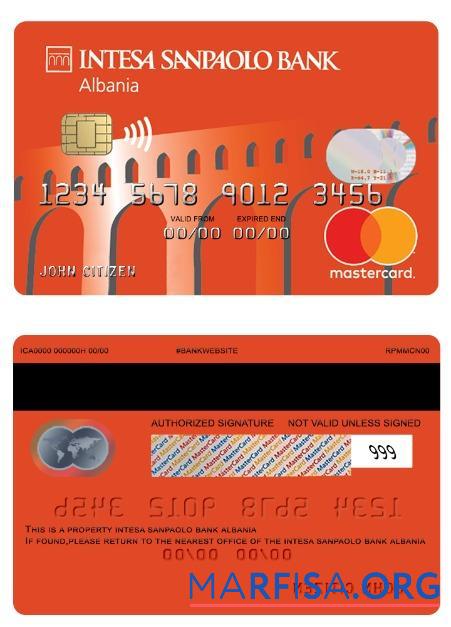 Албания Intesa Sanpaolo Банковский Дебет mastercard шаблон