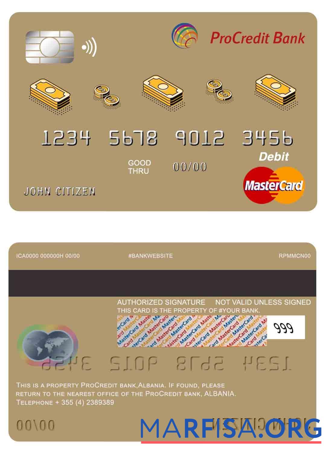 Албания Procredit Банковский master Карта шаблон