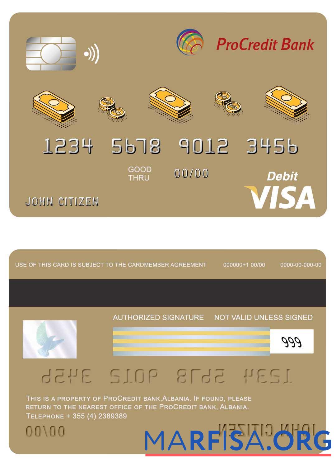 Албания Procredit Банковский Виза Карта образец