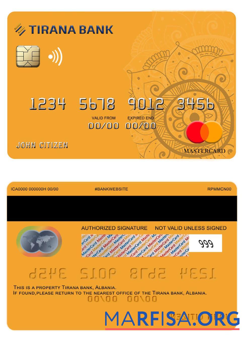Албания Tirana Банковский mastercard образец