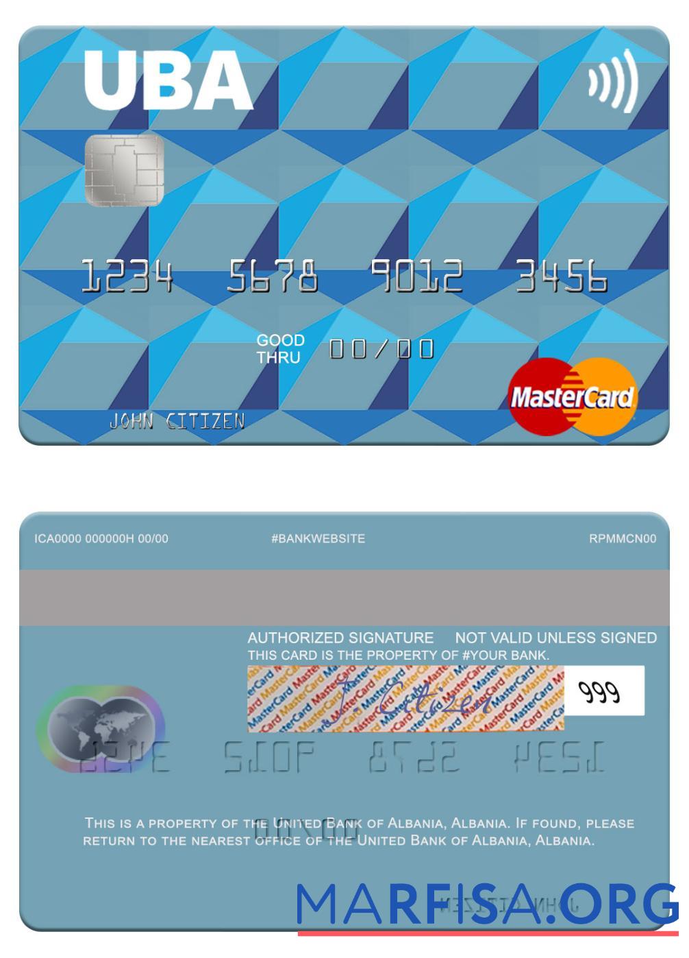 Албания United Банковский of Албания mastercard шаблон