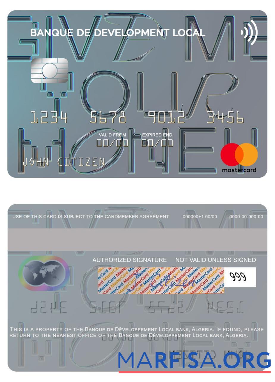 Алжир Banque de De╠üveloppement Local mastercard образец