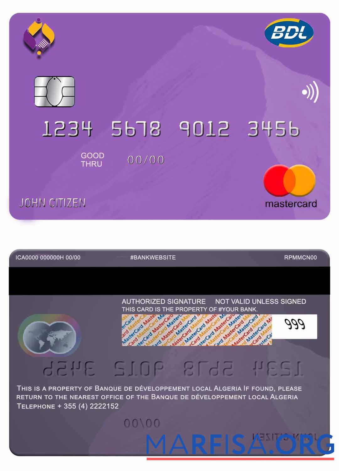 Алжир Banque de developpement mastercard образец