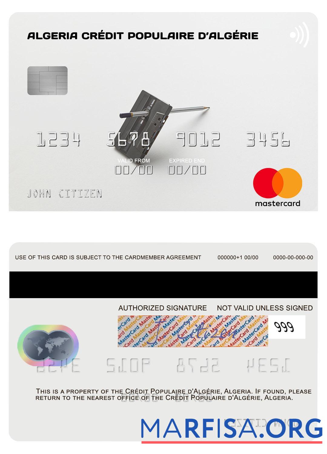 Алжир Cre╠üdit Populaire dΓÇÖAlge╠ürie mastercard макет