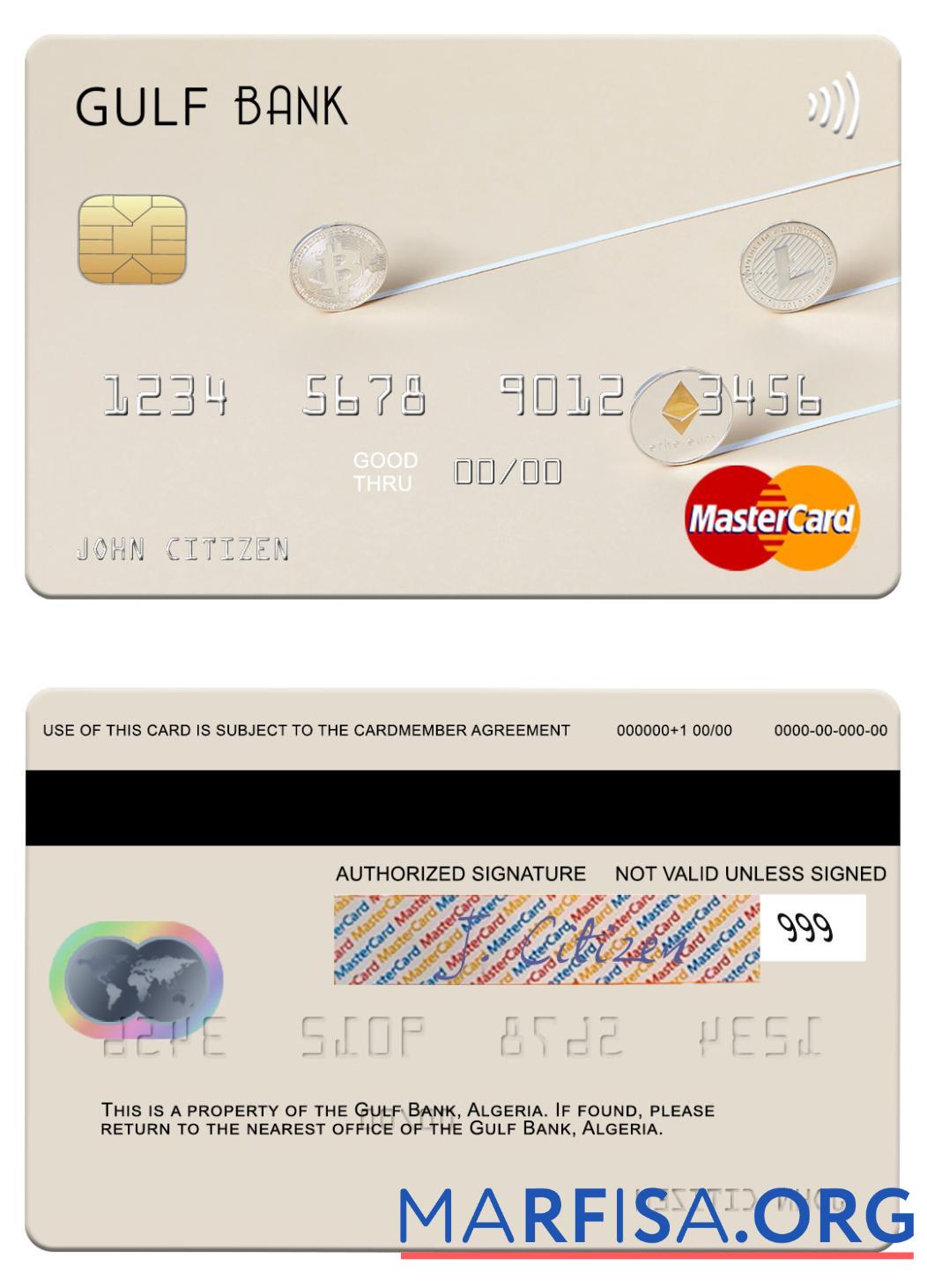 Алжир Gulf Банковский mastercard макет