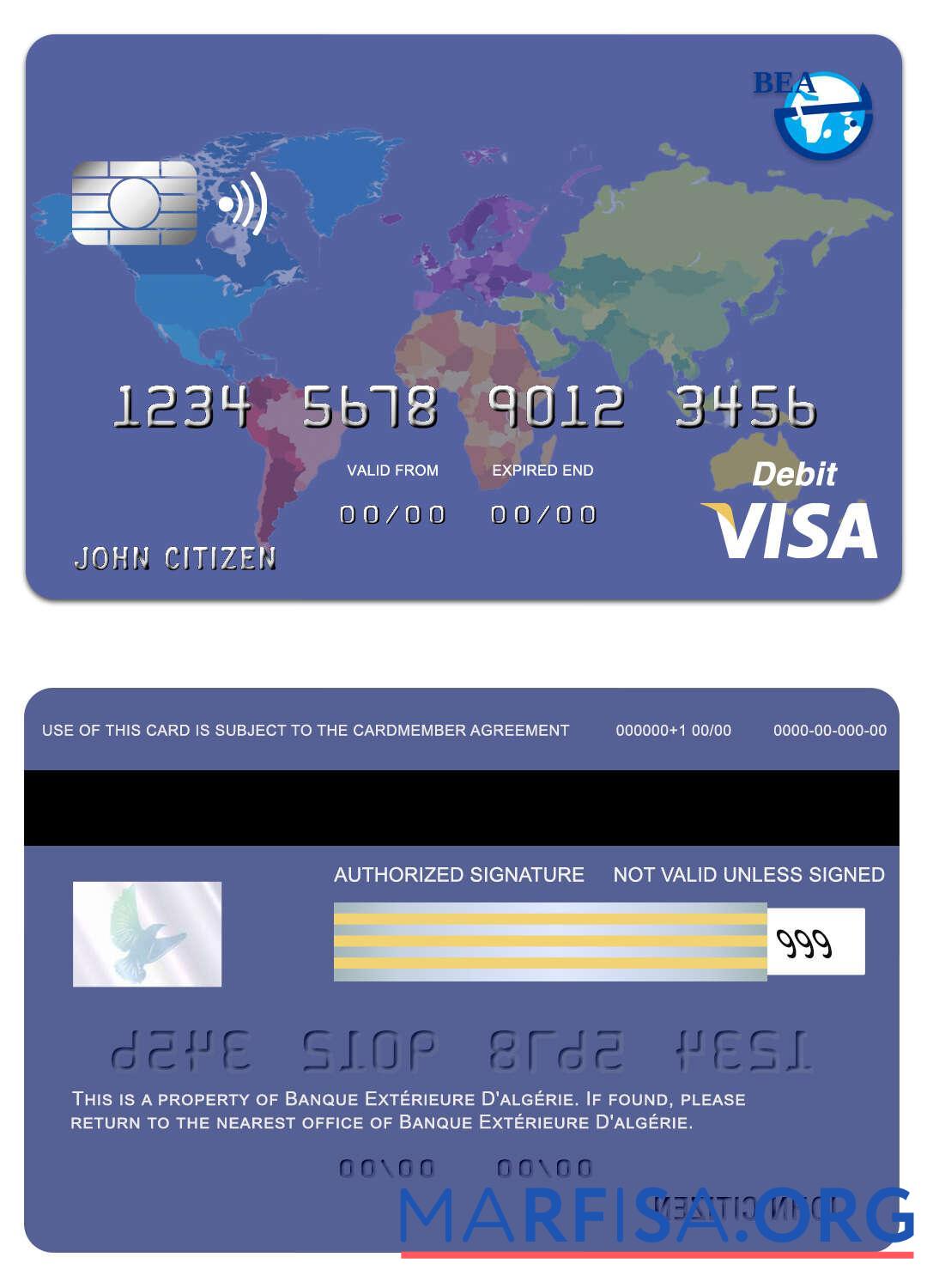 Алжир banque exte╠ürieure d'alge╠ürie Виза Карта шаблон