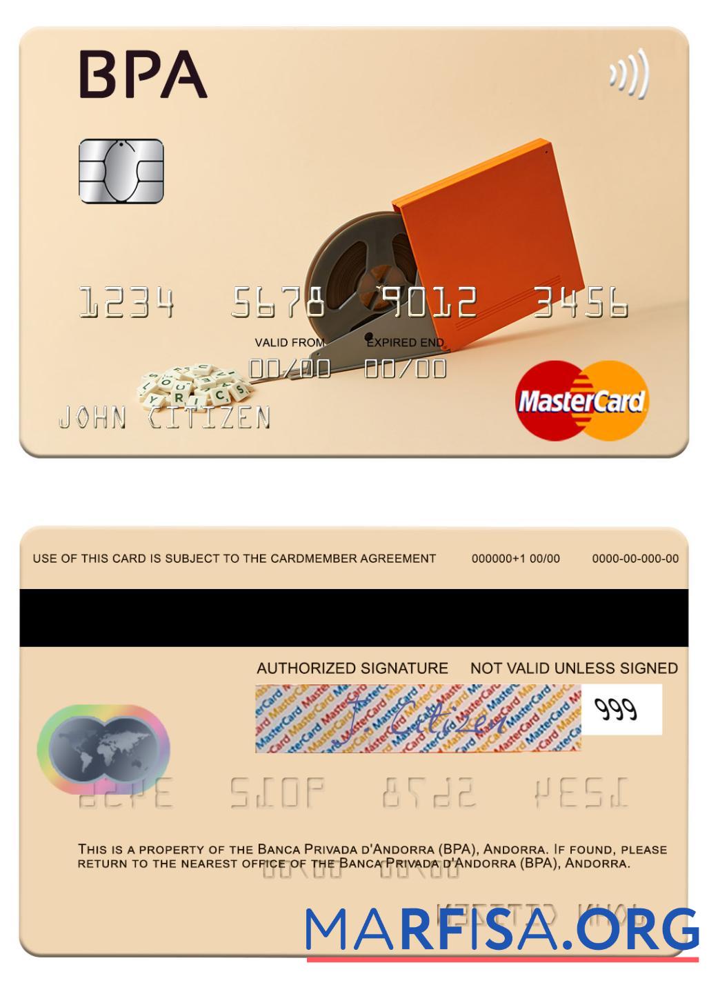 Андорра Banca Privada d'Андорра (BPA) mastercard предпросмотр
