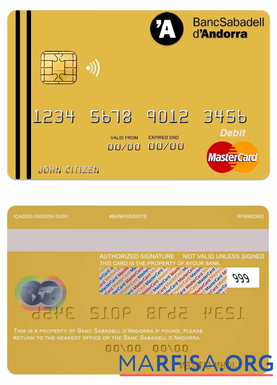 Андорра Банковский Sabadell mastercard дизайн