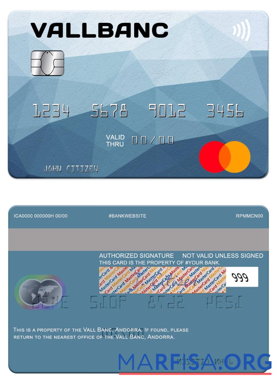 Андорра Vall Banc mastercard макет
