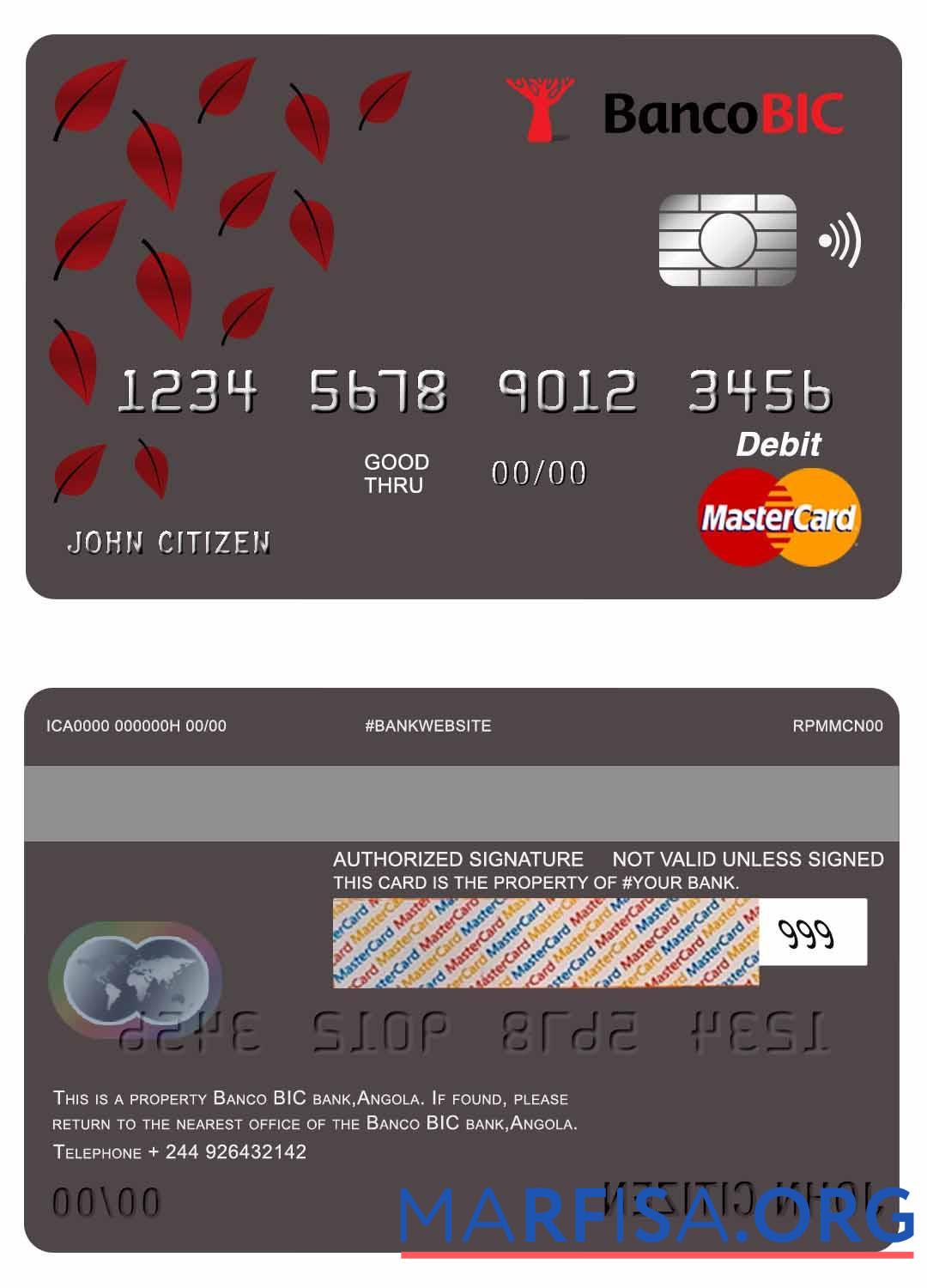 Ангола Banco BIC Банковский mastercard Дебет Карта дизайн