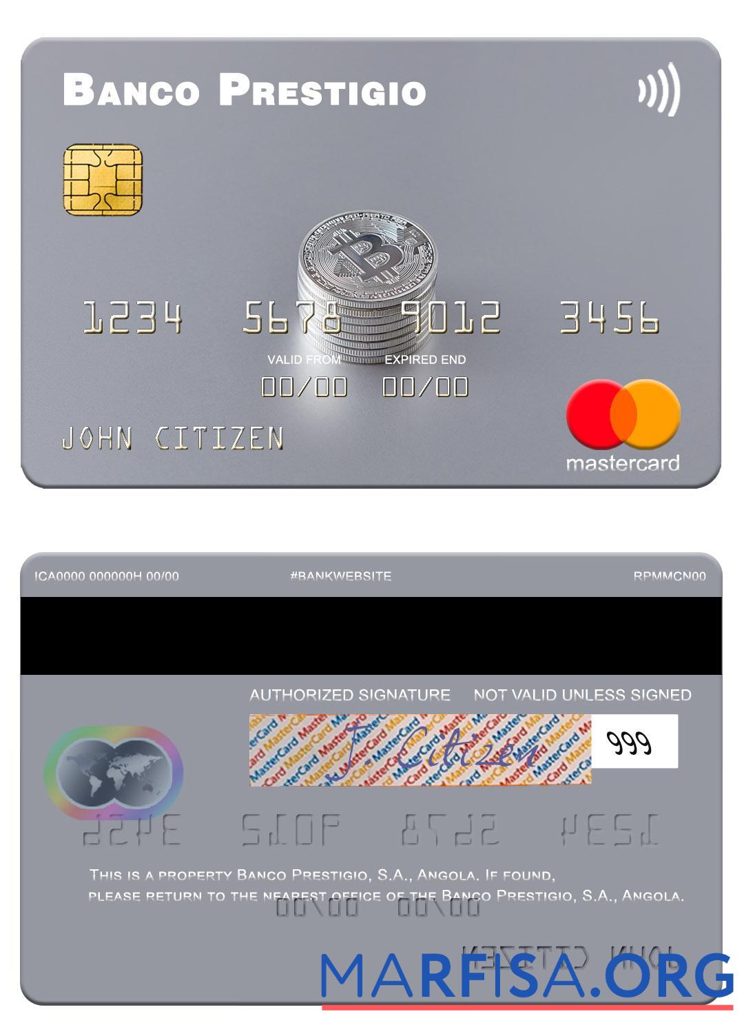 Ангола Banco Prestigio, S.A. mastercard образец