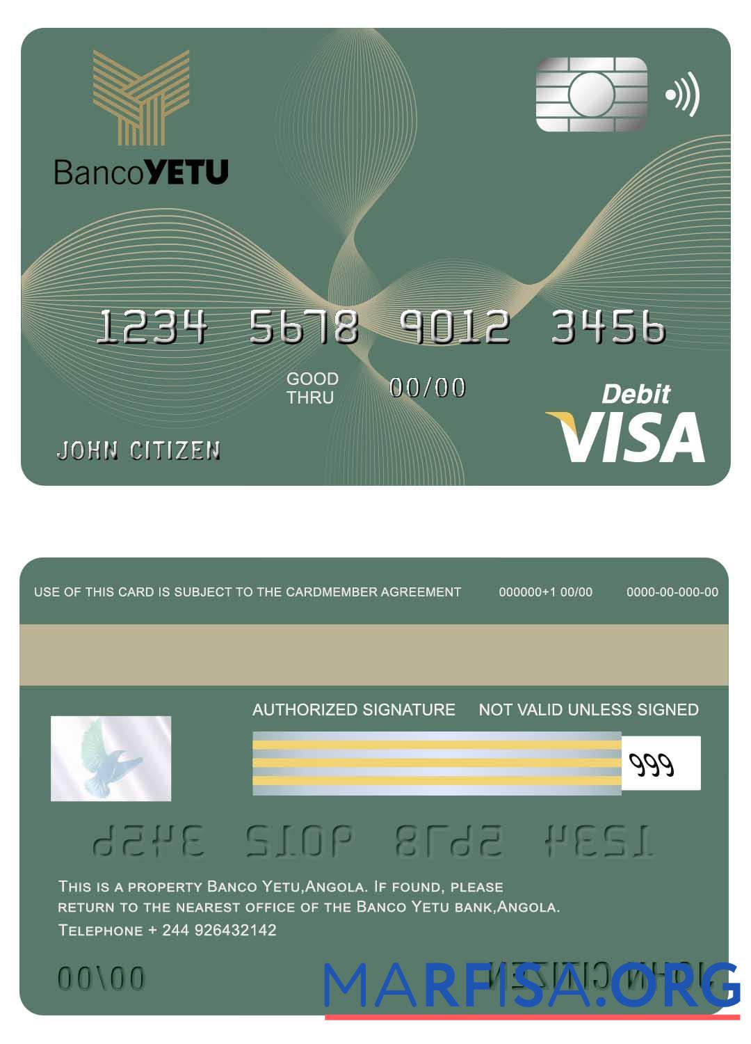 Ангола Banco Yetu Виза Карта образец