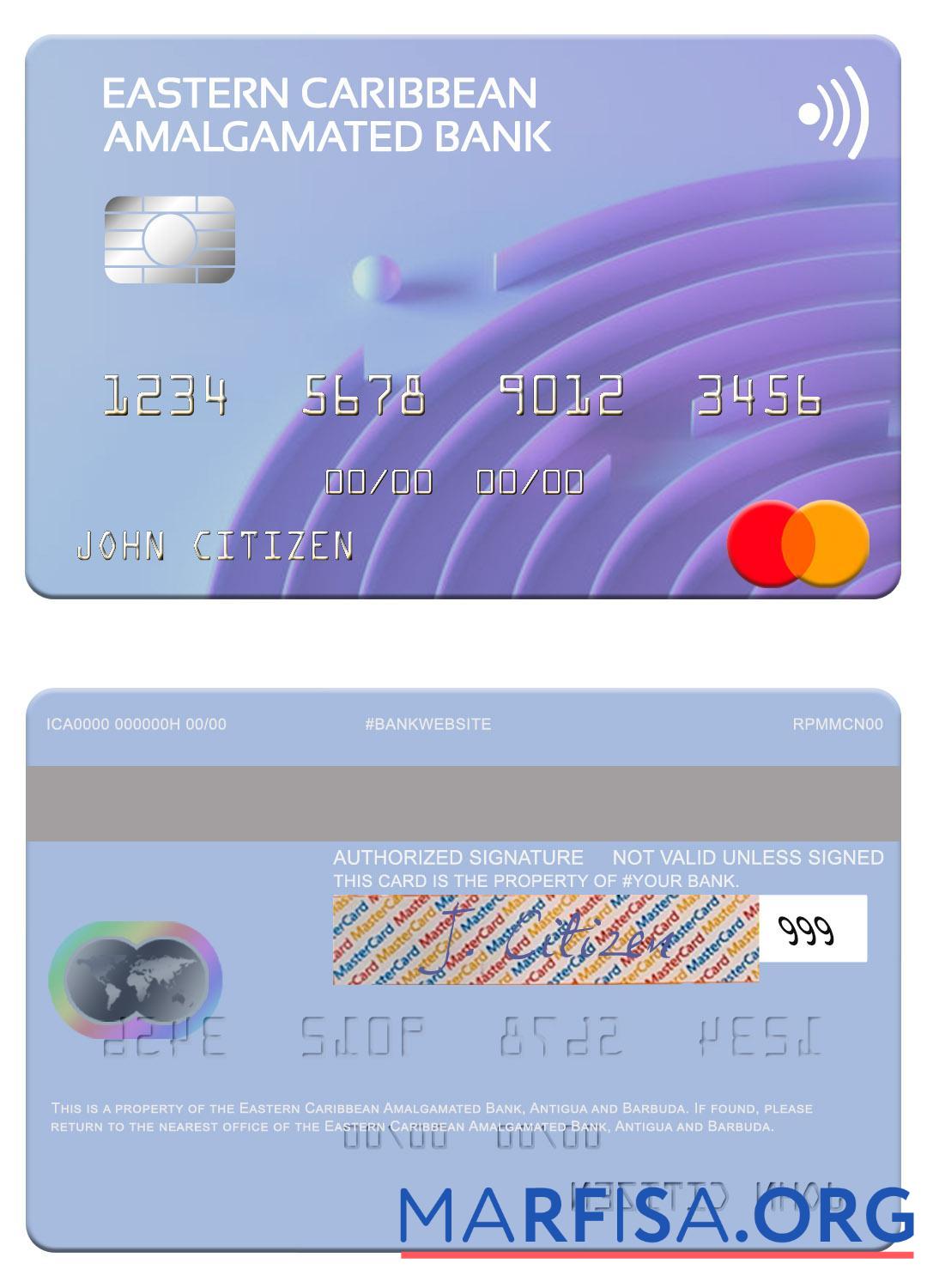 Антигуа и Барбуда Eastern Caribbean Amalgamated Банковский mastercard образец