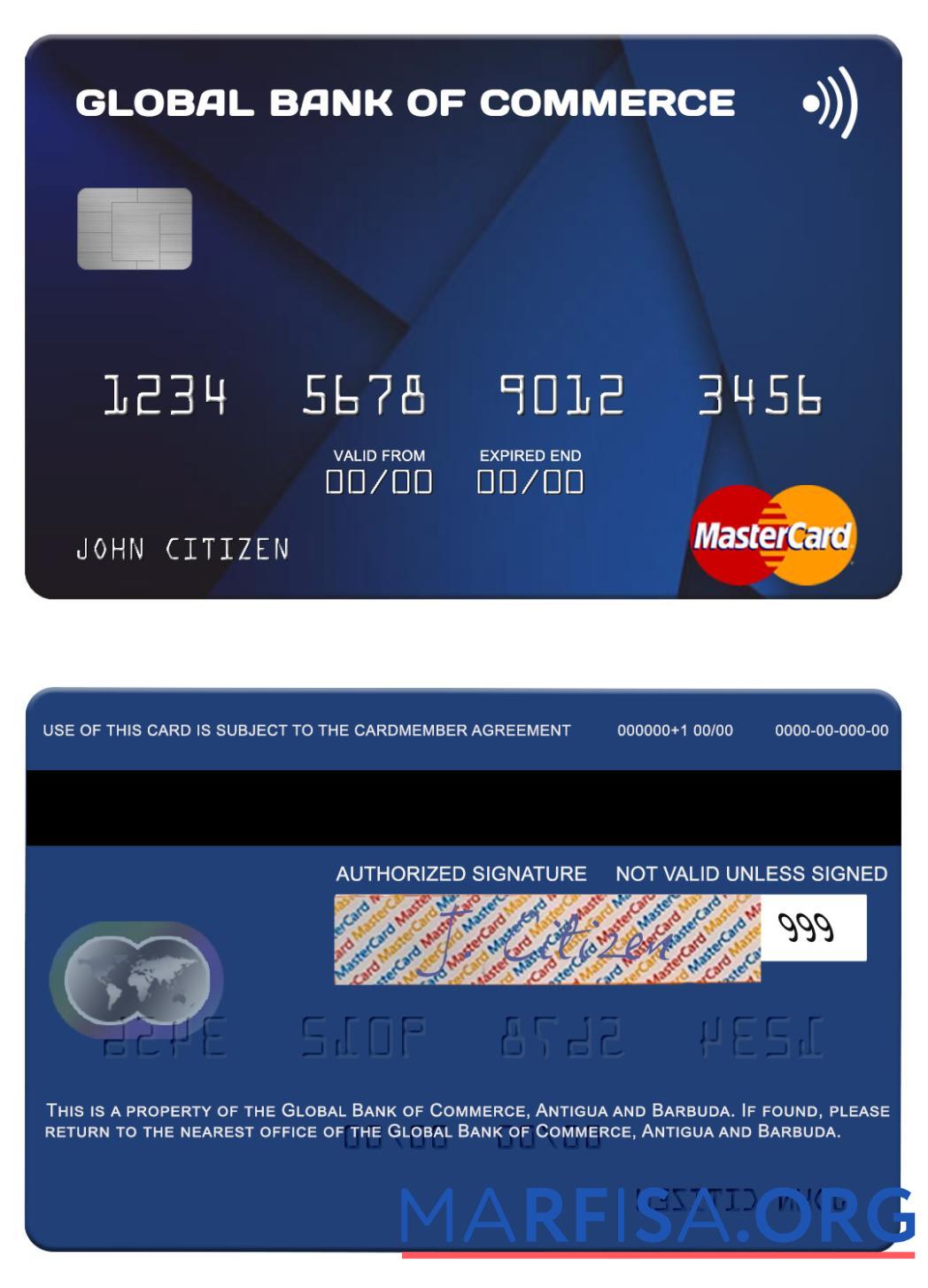 Антигуа и Барбуда Global Банковский of Commerce mastercard макет
