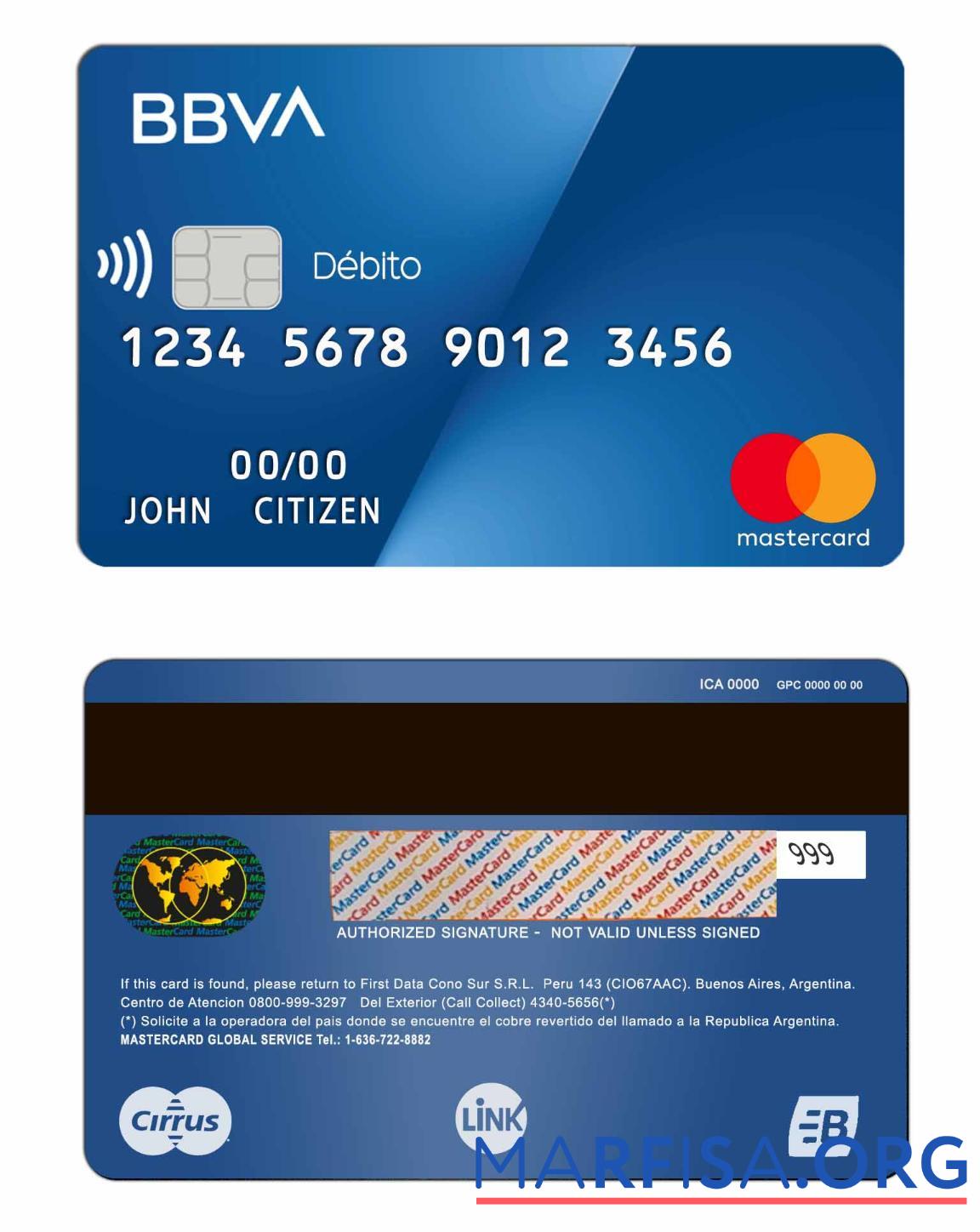 Аргентина BBVA Банковский mastercard предпросмотр