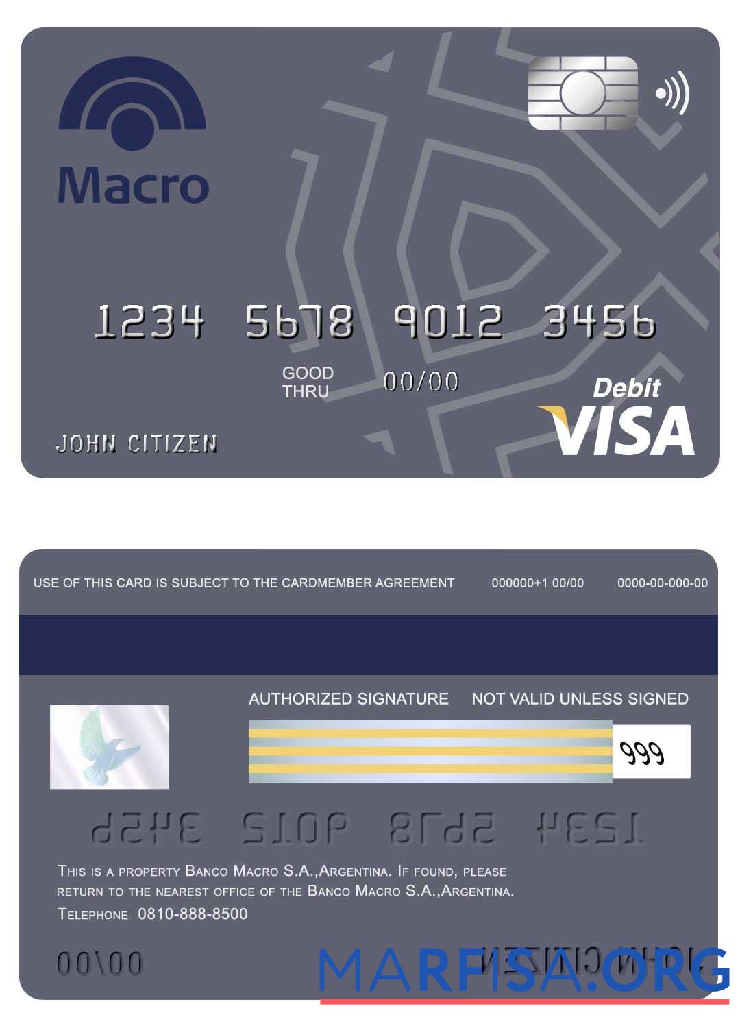 Аргентина Banco Macro S.A. Банковский Виза Карта дизайн