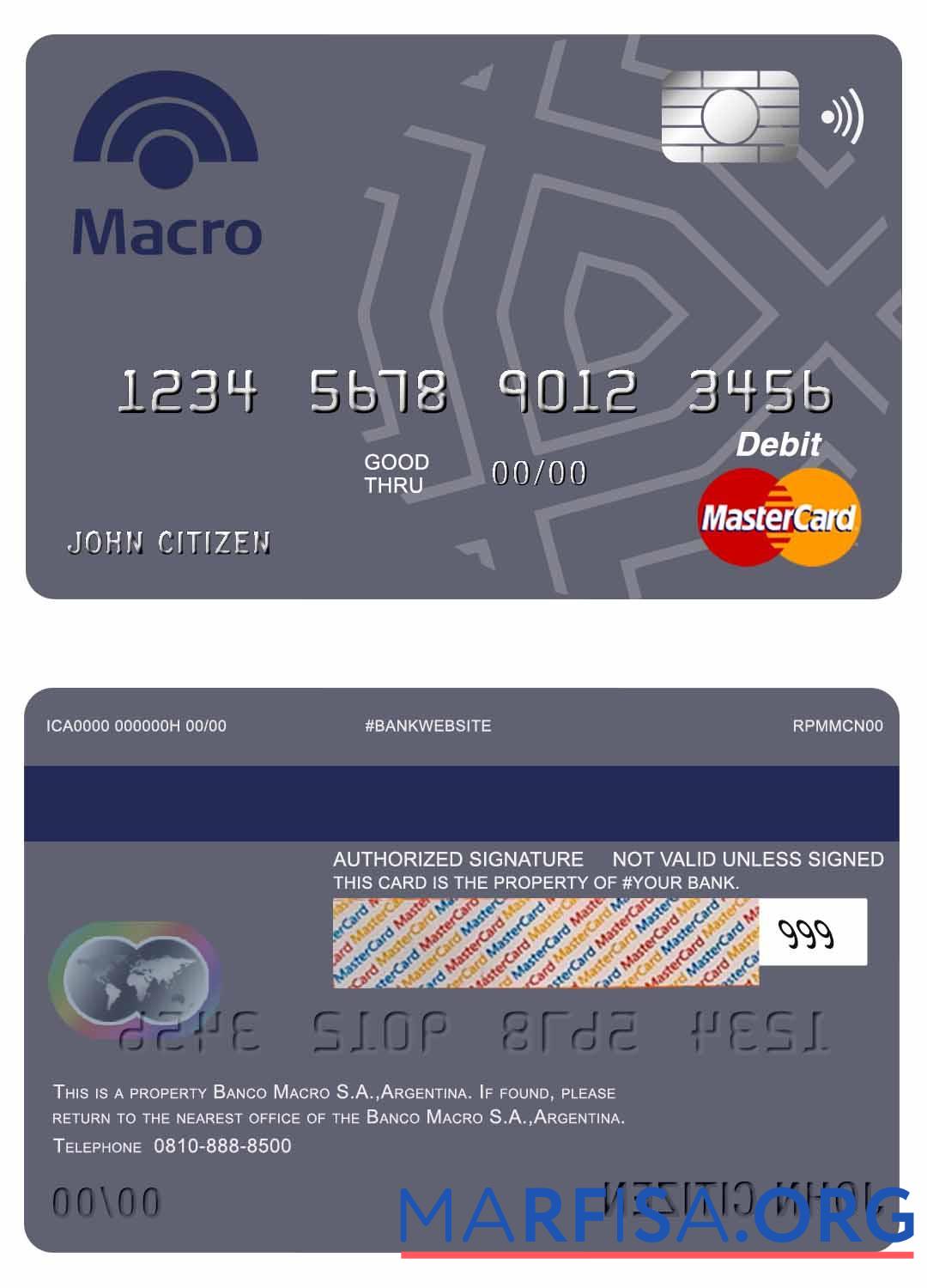 Аргентина Banco Macro S.A. Банковский mastercard Дебет Карта предпросмотр