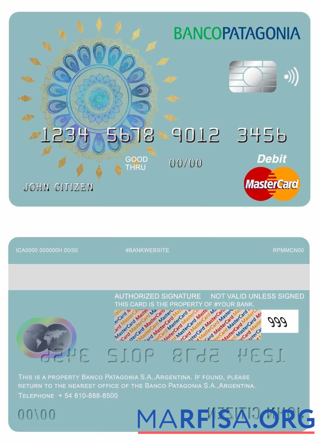Аргентина Banco Patagonia S.A. Банковский mastercard Дебет Карта дизайн