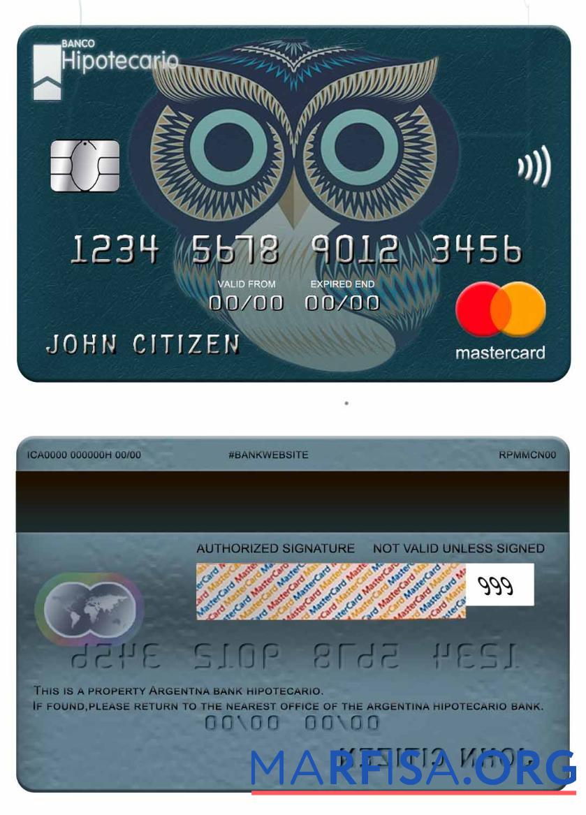 Аргентина Hipotecario Банковский mastercard образец