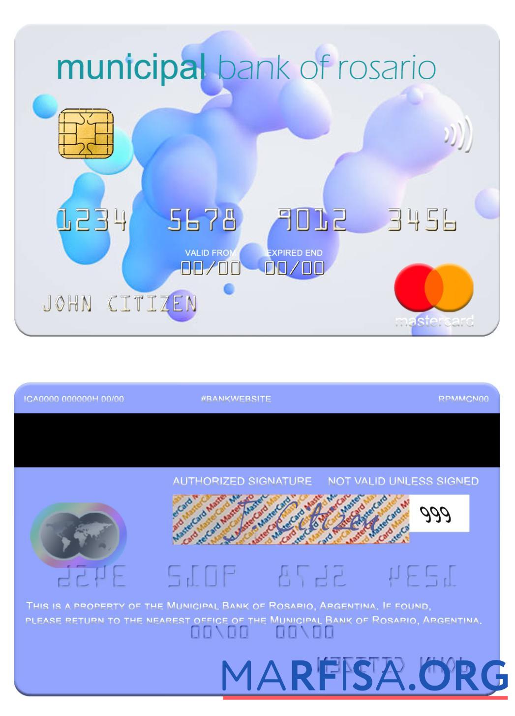 Аргентина Municipal Банковский of Rosario mastercard образец